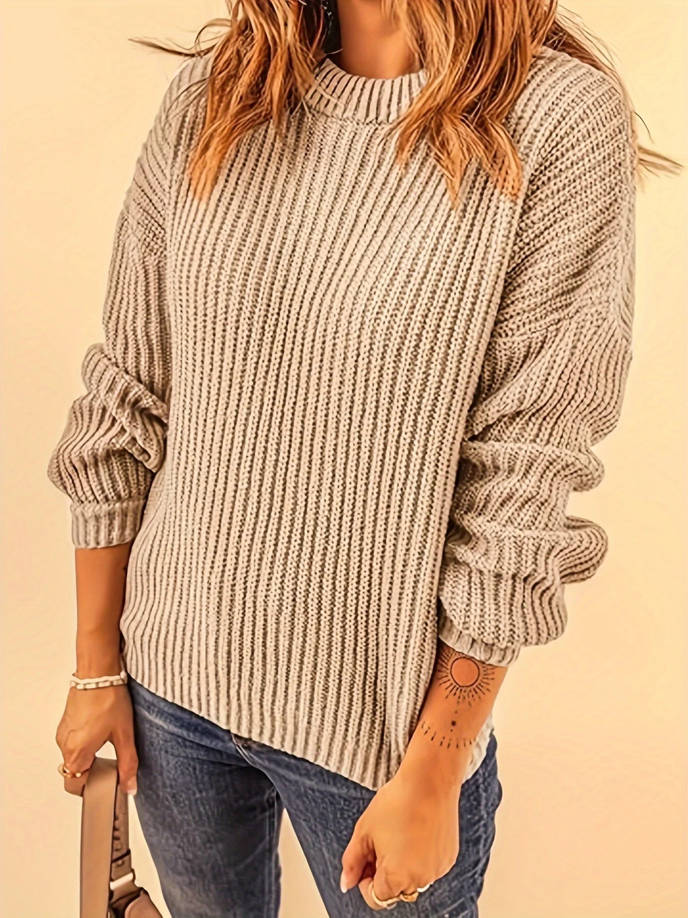 Plus Size Women's Ribbed Knit Pullover – Long Sleeve Casual Top